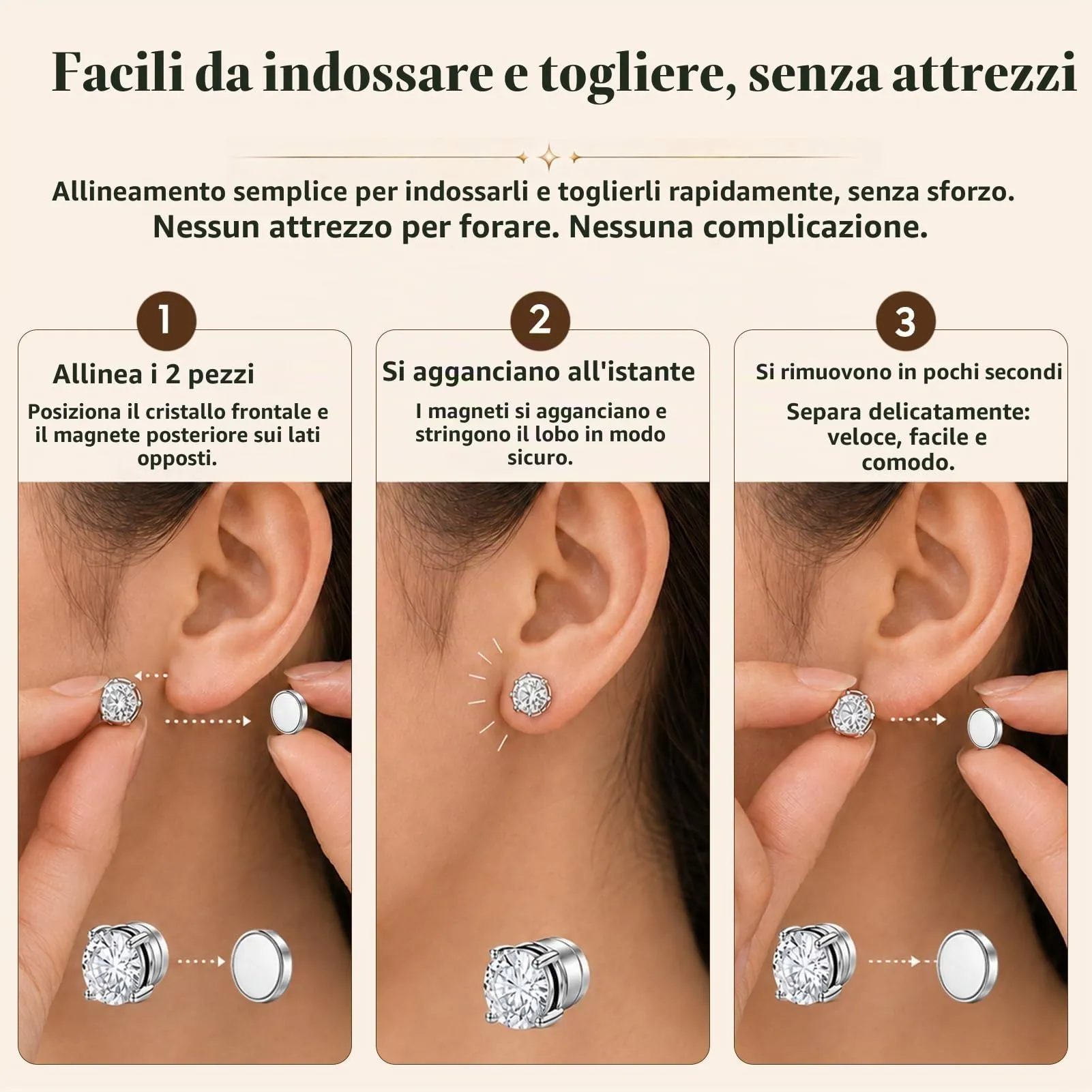 5 Paia Orecchini Magnetici Uomo e Donna,Orecchini Clip Magnetici Zirconi - immagine 5