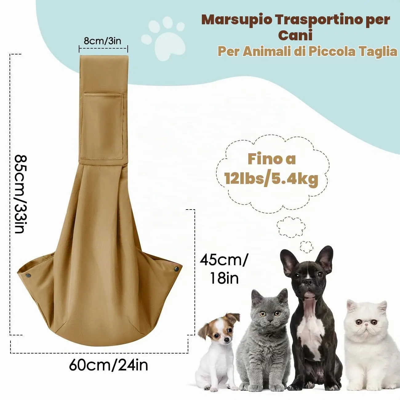 Pawaboo Fascia Trasportino per Cane Piccolo, Cachi - immagine 2