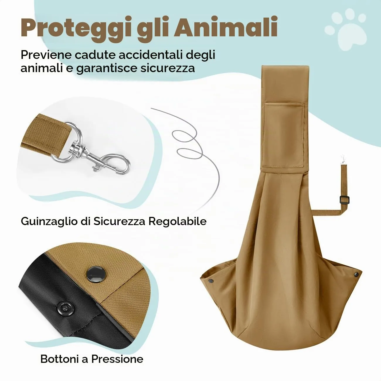Pawaboo Fascia Trasportino per Cane Piccolo, Cachi - immagine 4