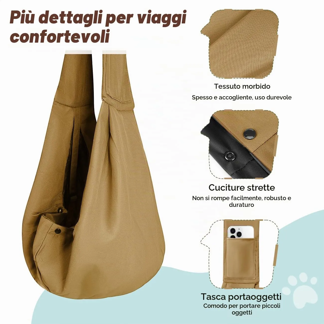 Pawaboo Fascia Trasportino per Cane Piccolo, Cachi - immagine 6