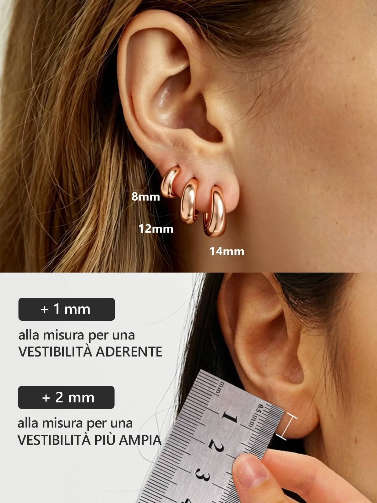 Silvora 14mm Orecchini Donna a Cerchio Oro Rosa Piccoli - immagine 6