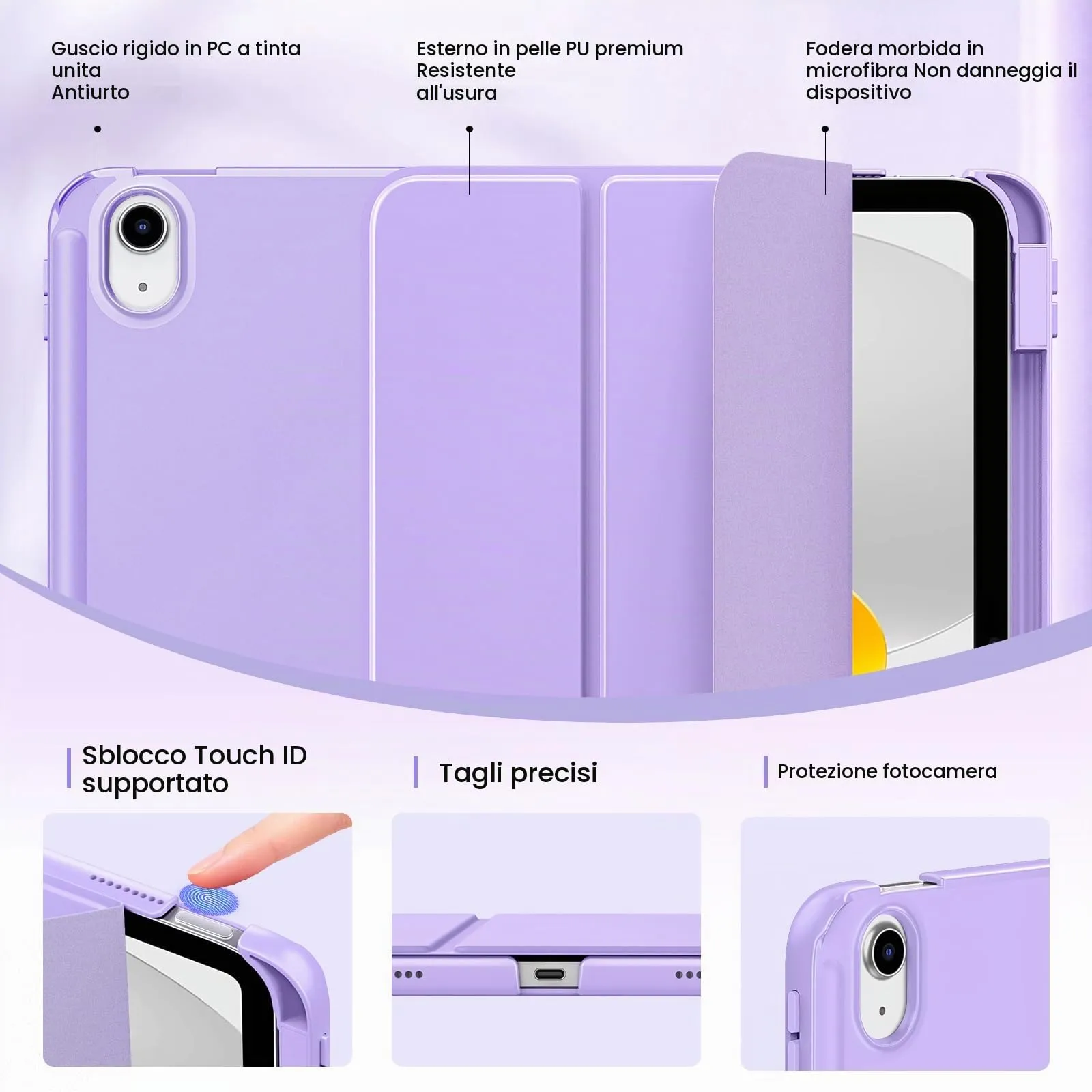 MoKo per iPad A16 11ª/10ª Generazione Custodia con Portapenne, Lilla - immagine 3