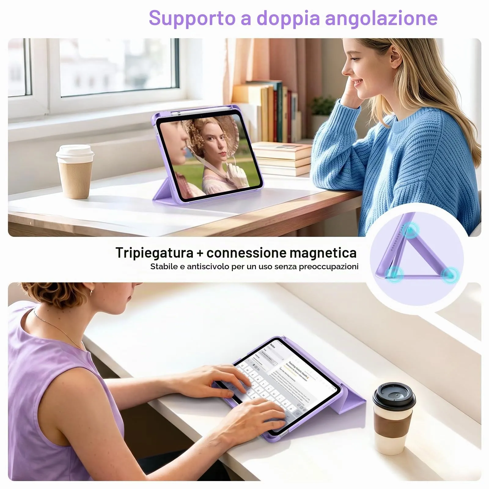 MoKo per iPad A16 11ª/10ª Generazione Custodia con Portapenne, Lilla - immagine 4