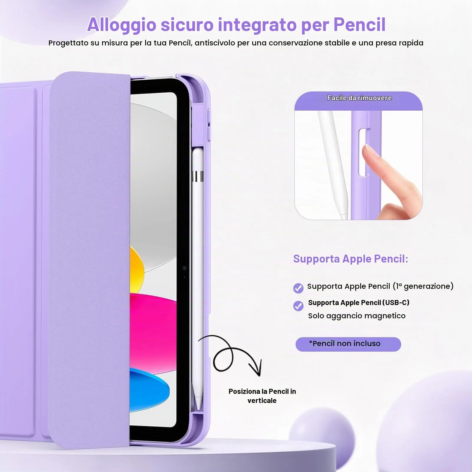 MoKo per iPad A16 11ª/10ª Generazione Custodia con Portapenne, Lilla - immagine 5