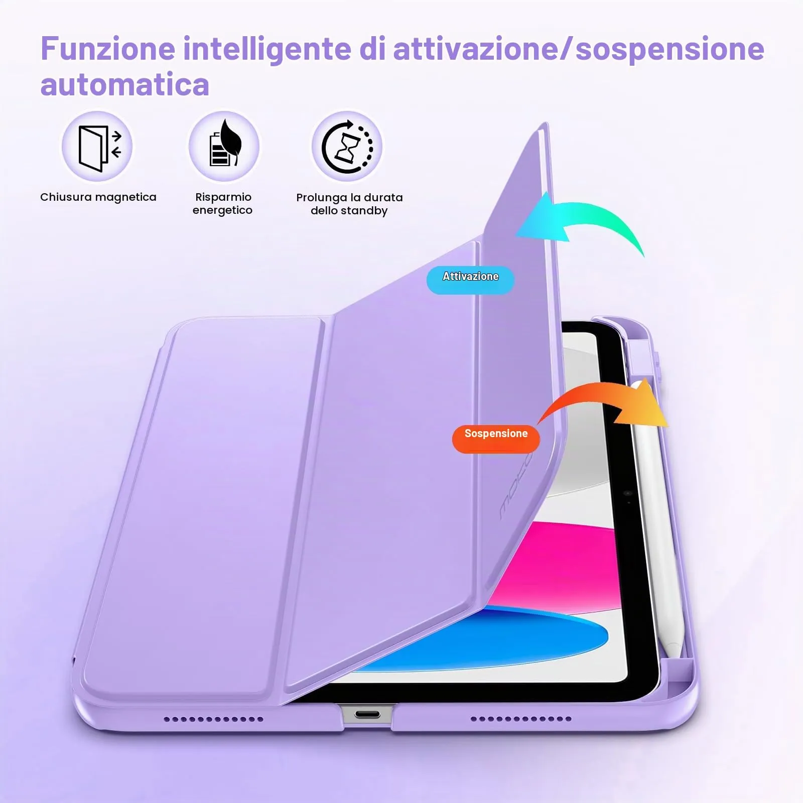 MoKo per iPad A16 11ª/10ª Generazione Custodia con Portapenne, Lilla - immagine 6