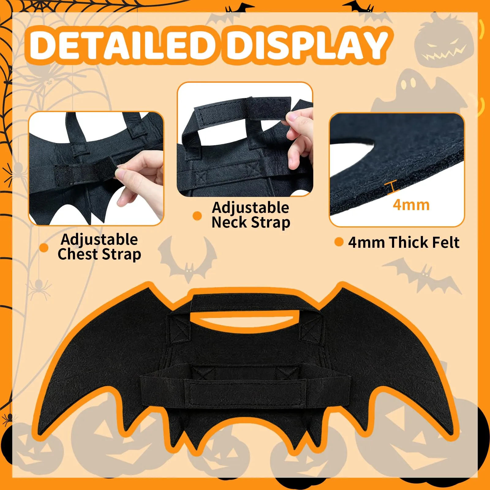Costume di Halloween per Cane, Ali Pipistrello Gatto, Costume Cani, con Ali di Pipistrello, Campane di Zucca, Feste Helloween, Pipistrello per Cosplay di Halloween（L） - immagine 3