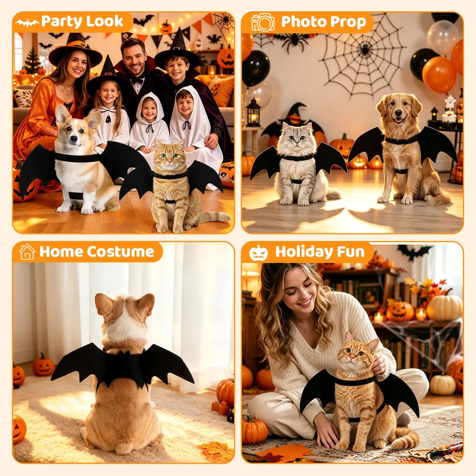 Costume di Halloween per Cane, Ali Pipistrello Gatto, Costume Cani, con Ali di Pipistrello, Campane di Zucca, Feste Helloween, Pipistrello per Cosplay di Halloween（L） - immagine 7