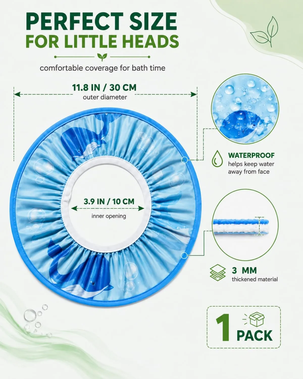 FIMWOLZ Cappello da Doccia per Bambini e Neonati Visiera da Bagno Regolabile Protezione Impermeabile Shampoo Cappello Morbido per Bagno (Diametro Interno 10 cm, Diametro Esterno 30 cm)(Blu, balena) - immagine 2