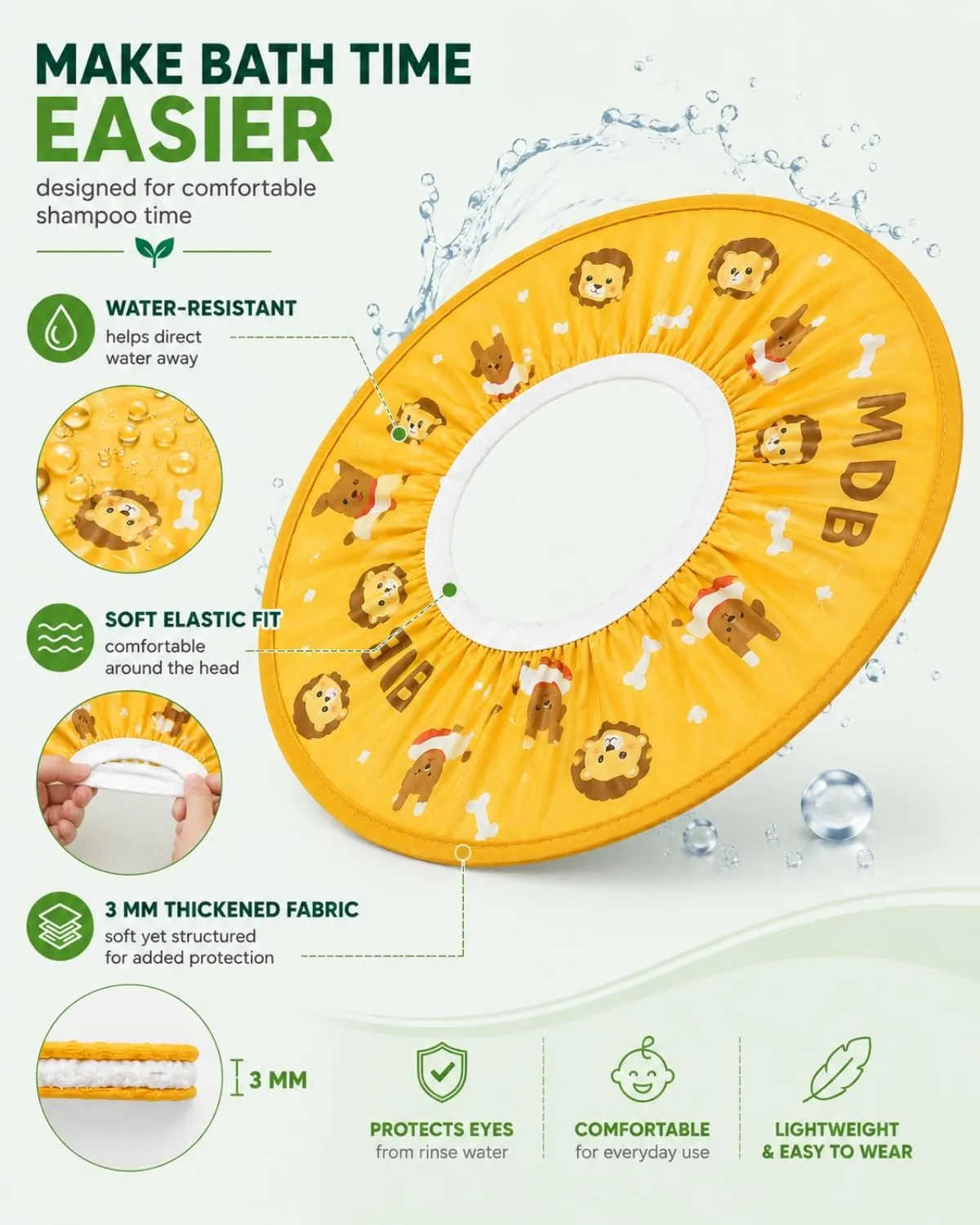 FIMWOLZ Cappello da Doccia per Bambini e Neonati Visiera da Bagno Regolabile Protezione Impermeabile Shampoo Cappello Morbido per Bagno (Diametro Interno 10 cm, Diametro Esterno 30 cm)(arancia) - immagine 4