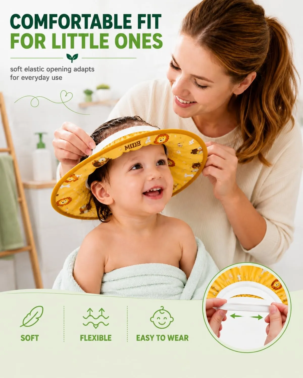 FIMWOLZ Cappello da Doccia per Bambini e Neonati Visiera da Bagno Regolabile Protezione Impermeabile Shampoo Cappello Morbido per Bagno (Diametro Interno 10 cm, Diametro Esterno 30 cm)(arancia) - immagine 5