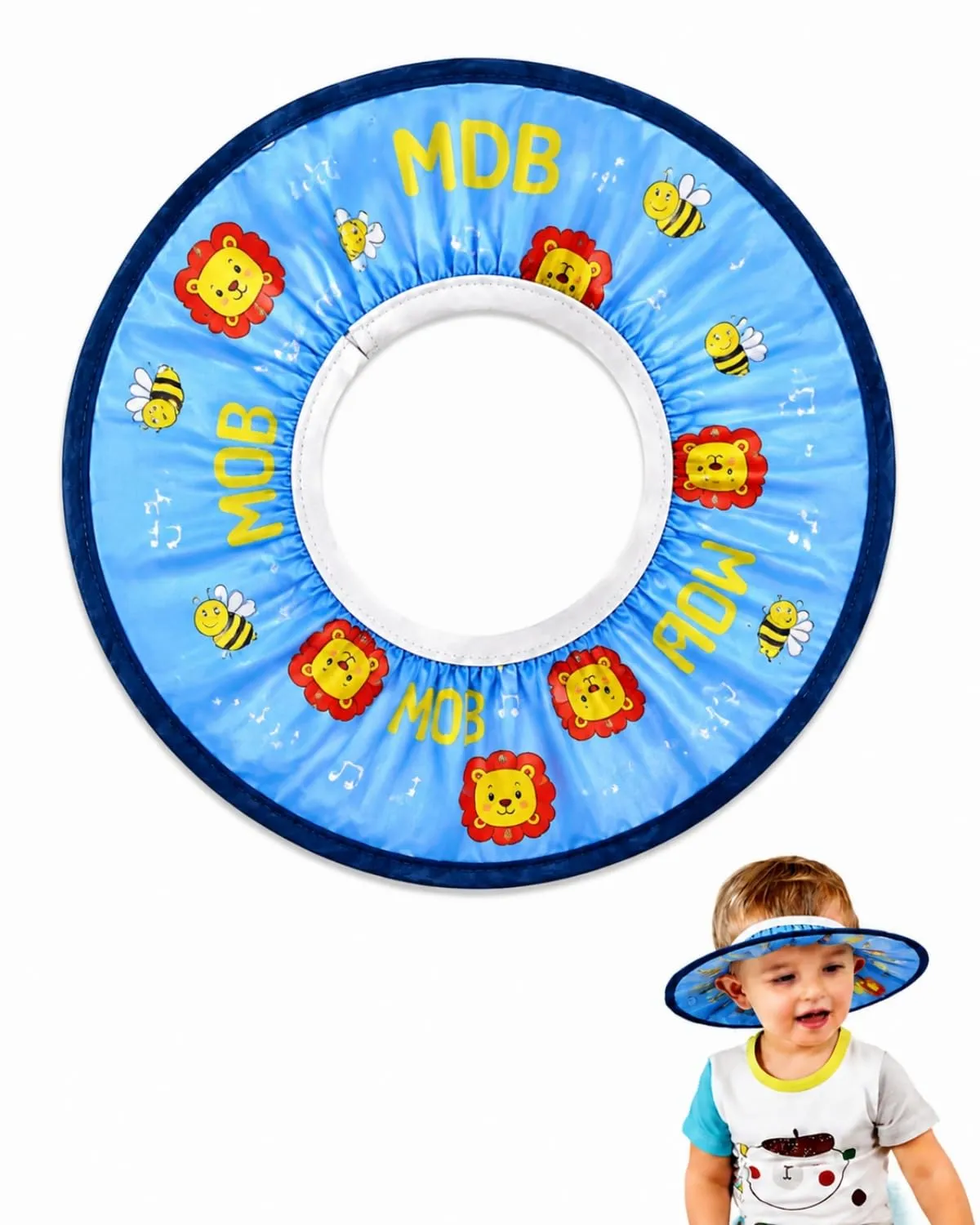 FIMWOLZ Cappello da Doccia per Bambini e Neonati Visiera da Bagno Regolabile Protezione Impermeabile Shampoo Cappello Morbido per Bagno (Diametro Interno 10 cm, Diametro Esterno 30 cm)(Blu, Leone) - immagine 1