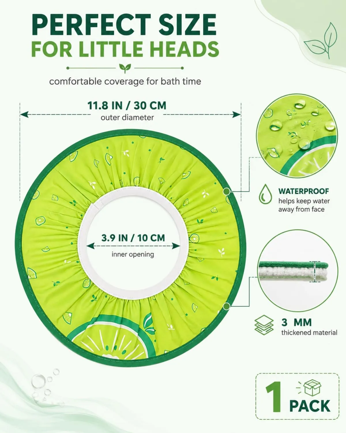 FIMWOLZ Cappello da Doccia per Bambini e Neonati Visiera da Bagno Regolabile Protezione Impermeabile Shampoo Cappello Morbido per Bagno (Diametro Interno 10 cm, Diametro Esterno 30 cm)(verde) - immagine 4