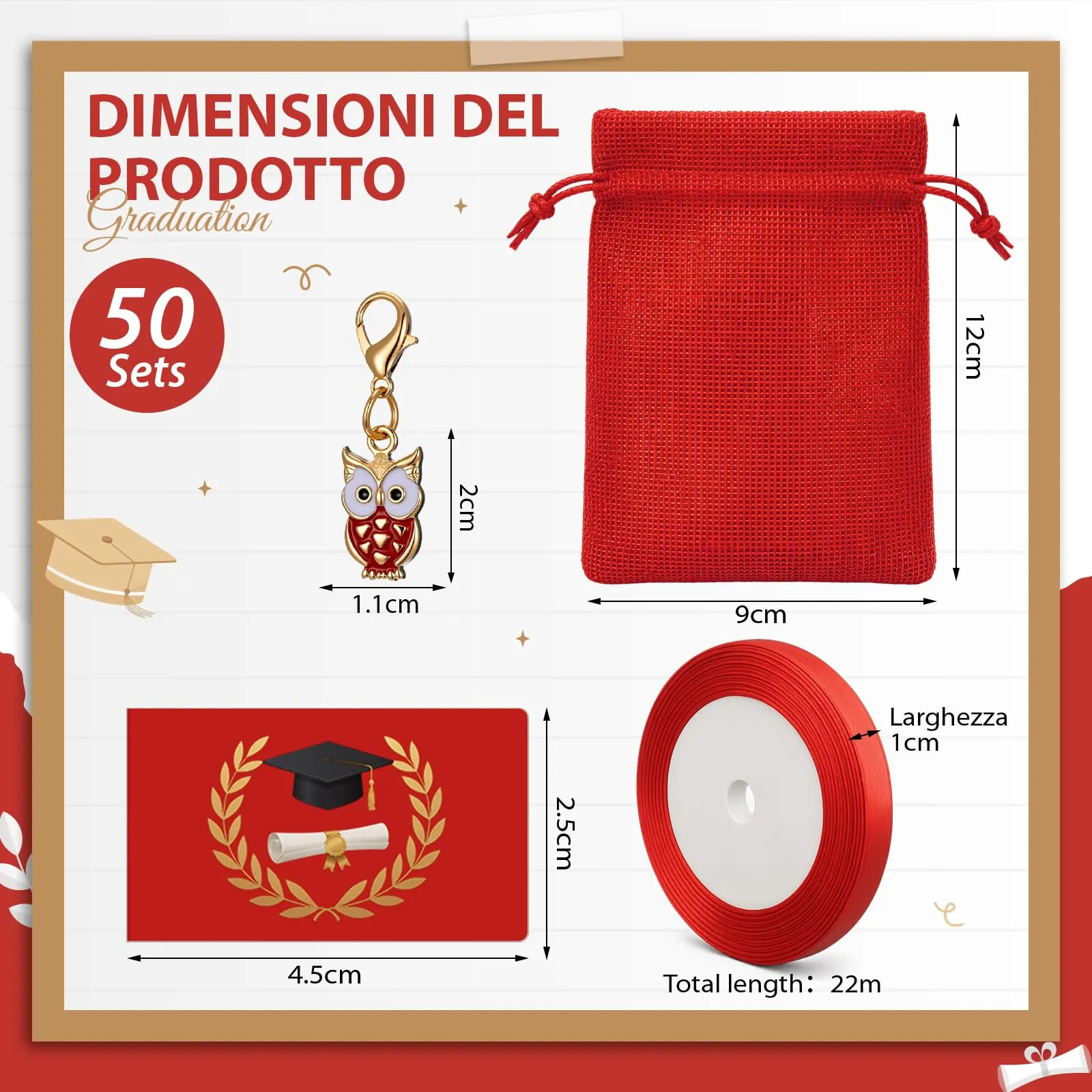 BBTO 50 Sets Sacchetti Bomboniere Laurea Sacchetti Confetti Laurea, Gufo - immagine 3
