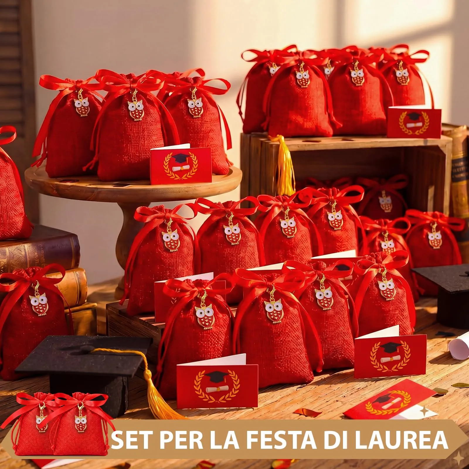BBTO 50 Sets Sacchetti Bomboniere Laurea Sacchetti Confetti Laurea, Gufo - immagine 4