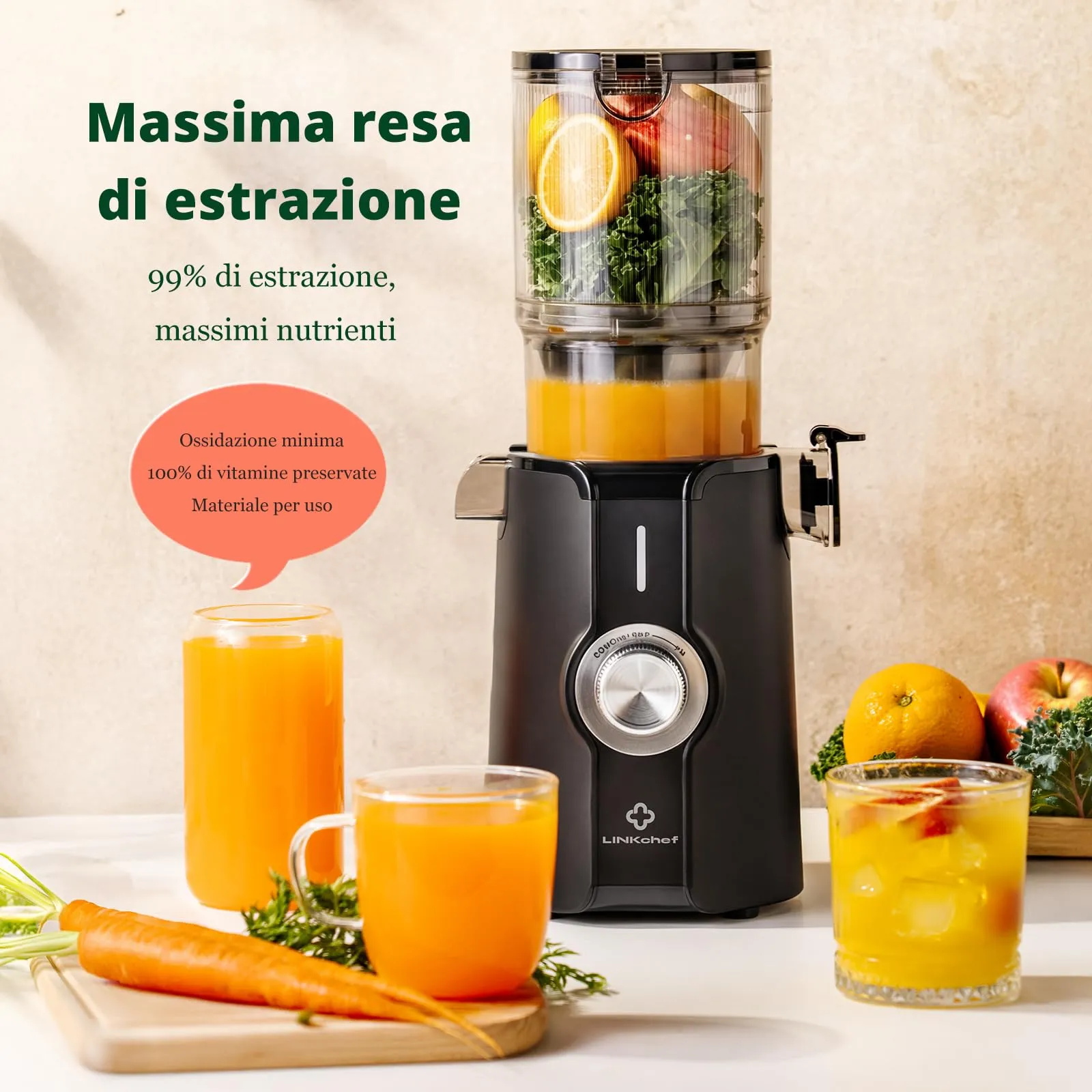 LINKchef Estrattore di Succo a Freddo, Facile da Pulire, 1.2L 200w - immagine 5