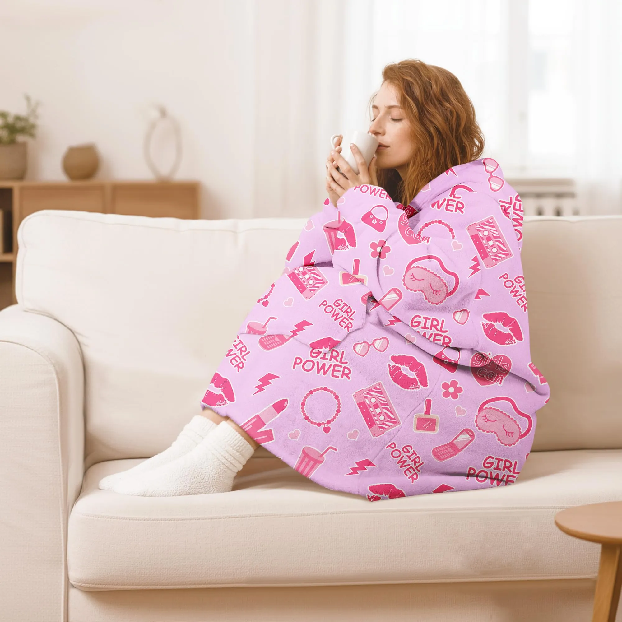 Felpa Coperta con Cappuccio e Maniche Donna Rosa Moda Oversize Hoodie - immagine 2