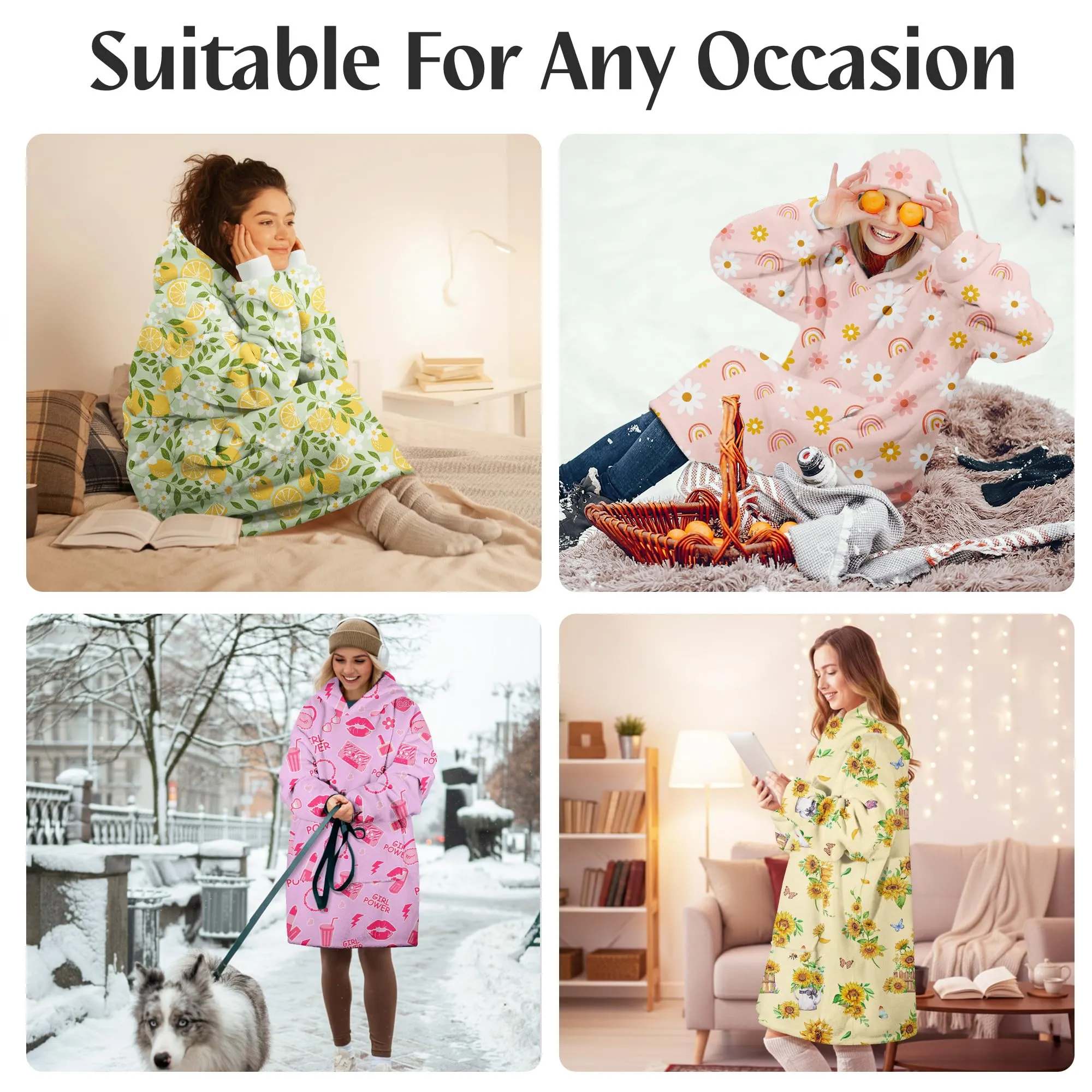 Felpa Coperta con Cappuccio e Maniche Donna Rosa Moda Oversize Hoodie - immagine 6