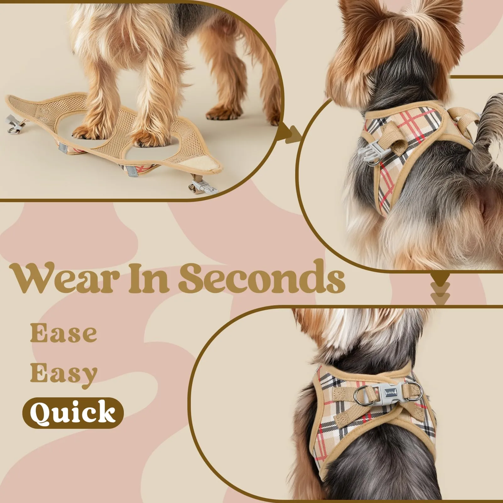 rabbitgoo Pettorina Cane Taglia Piccola, Leggero e Morbido, Tartan Kaki L - immagine 6