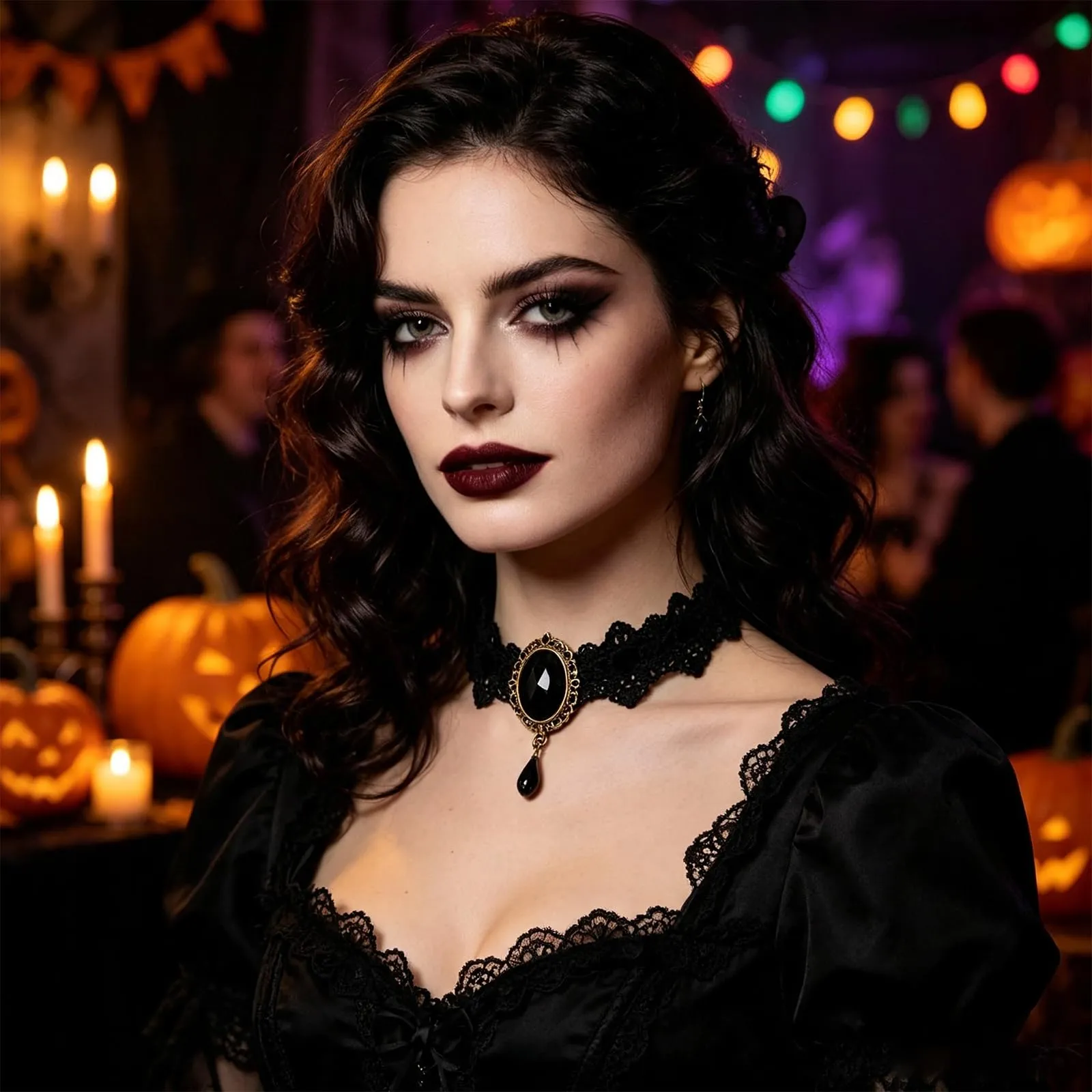 JOVYTH 2 Collane Choker Gotiche Donna, Girocollo in Pizzo Nero e Rosso con Pietra Decorativa, Gioielli Vampiro per Halloween Carnevale Cosplay - immagine 6