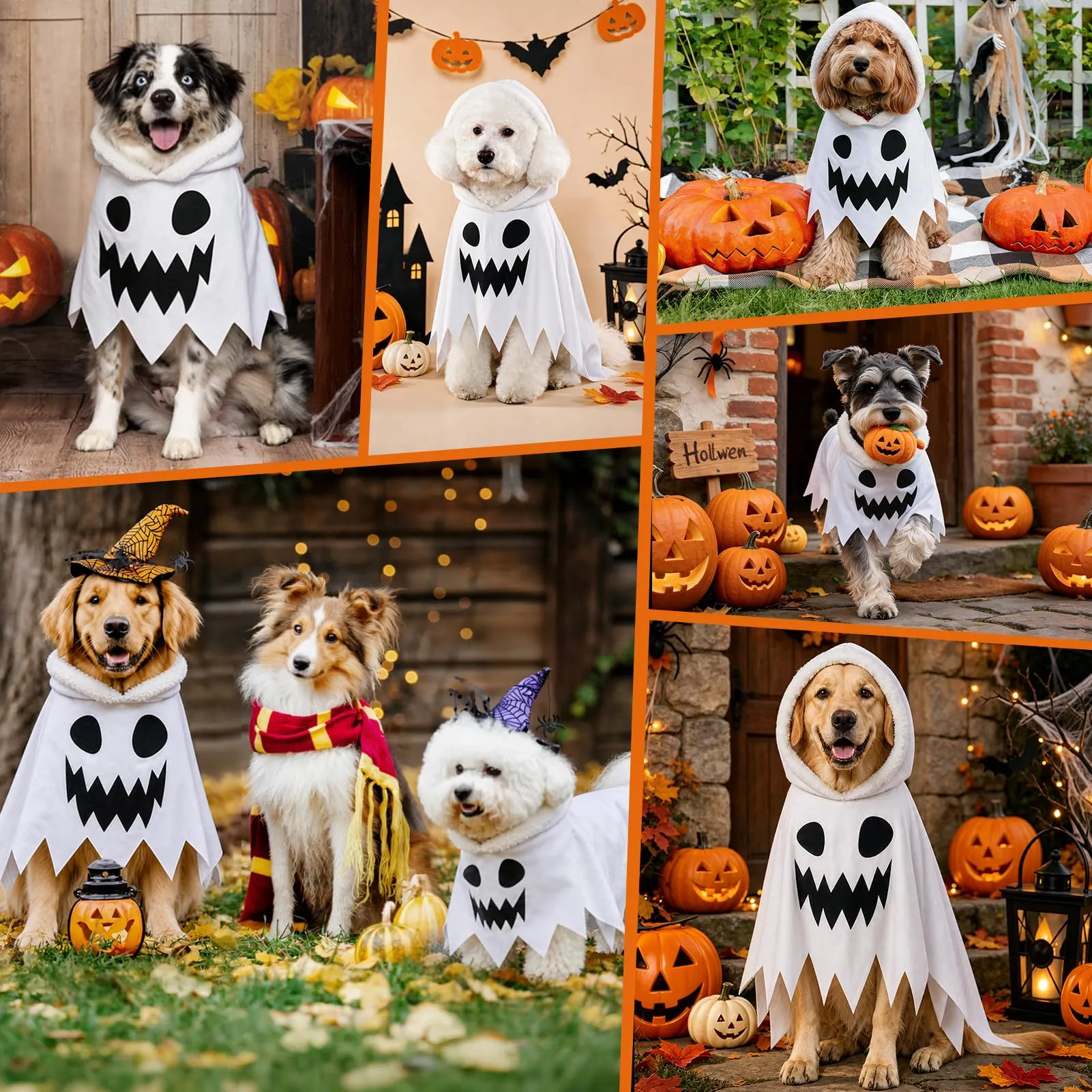 MELLIEX Costume Halloween per Cane, Mantello Fantasma Bianco con Cappuccio - immagine 7
