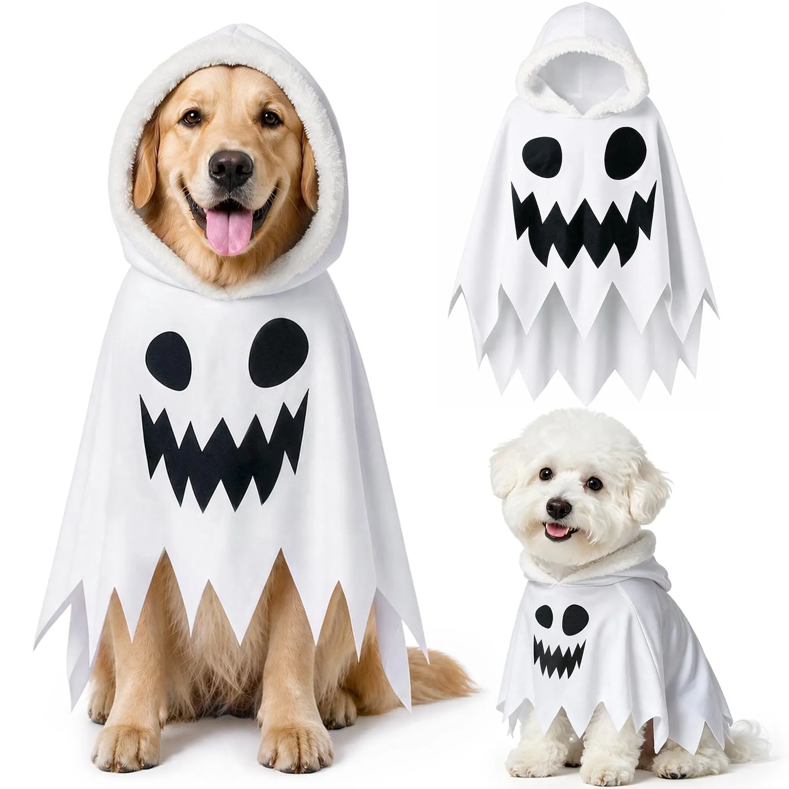 MELLIEX Costume Halloween per Cane, Mantello Fantasma Bianco con Cappuccio - immagine 1