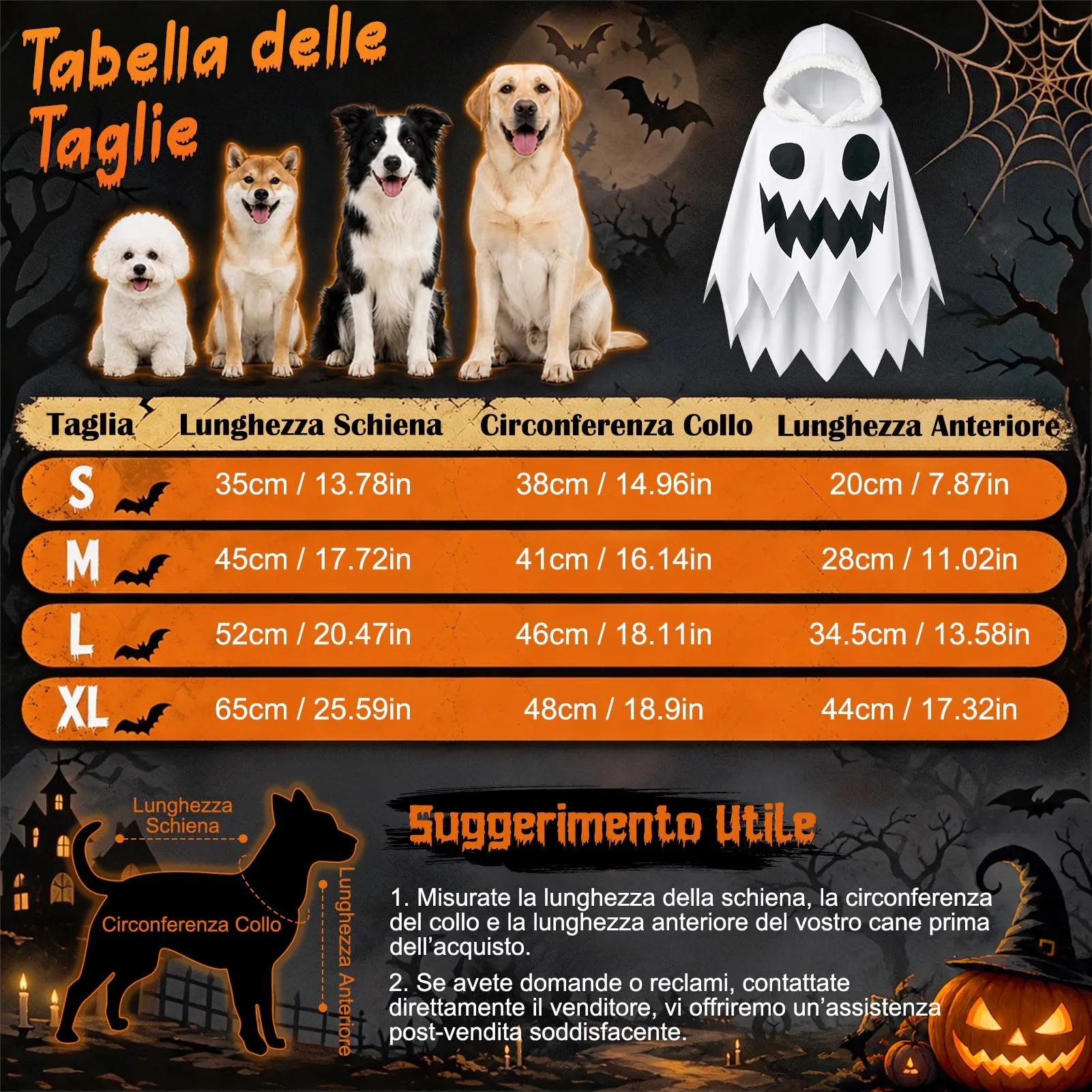 MELLIEX Costume Halloween per Cane, Mantello Fantasma Bianco con Cappuccio - immagine 6