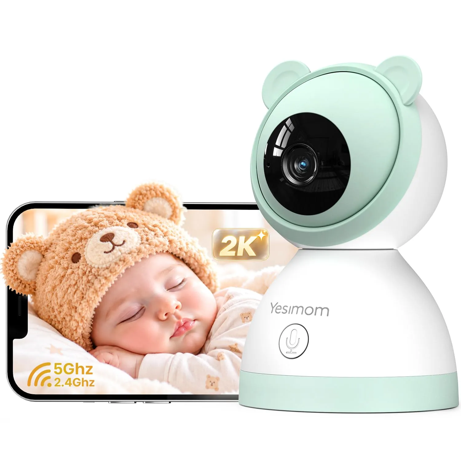 YESIMOM Baby Monitor WiFi 2K/3MP con App, Telecamera PTZ, Senza Monitor - immagine 1