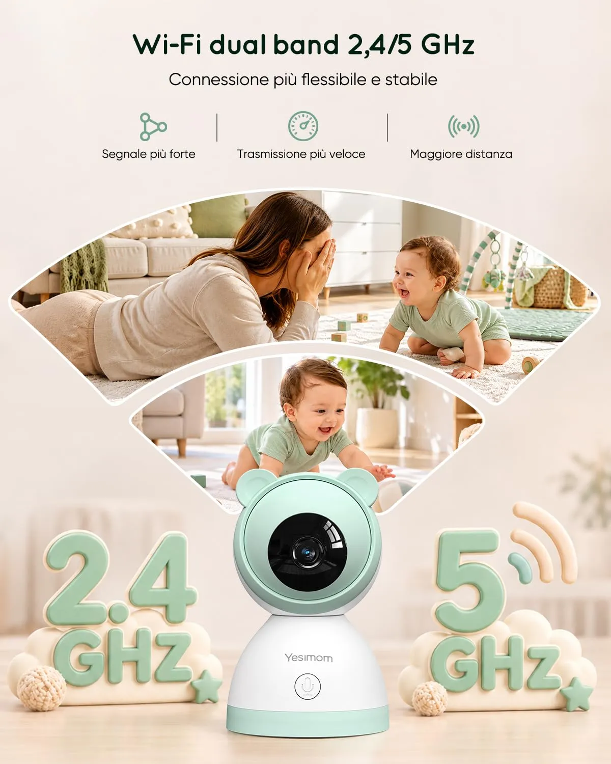YESIMOM Baby Monitor WiFi 2K/3MP con App, Telecamera PTZ, Senza Monitor - immagine 2
