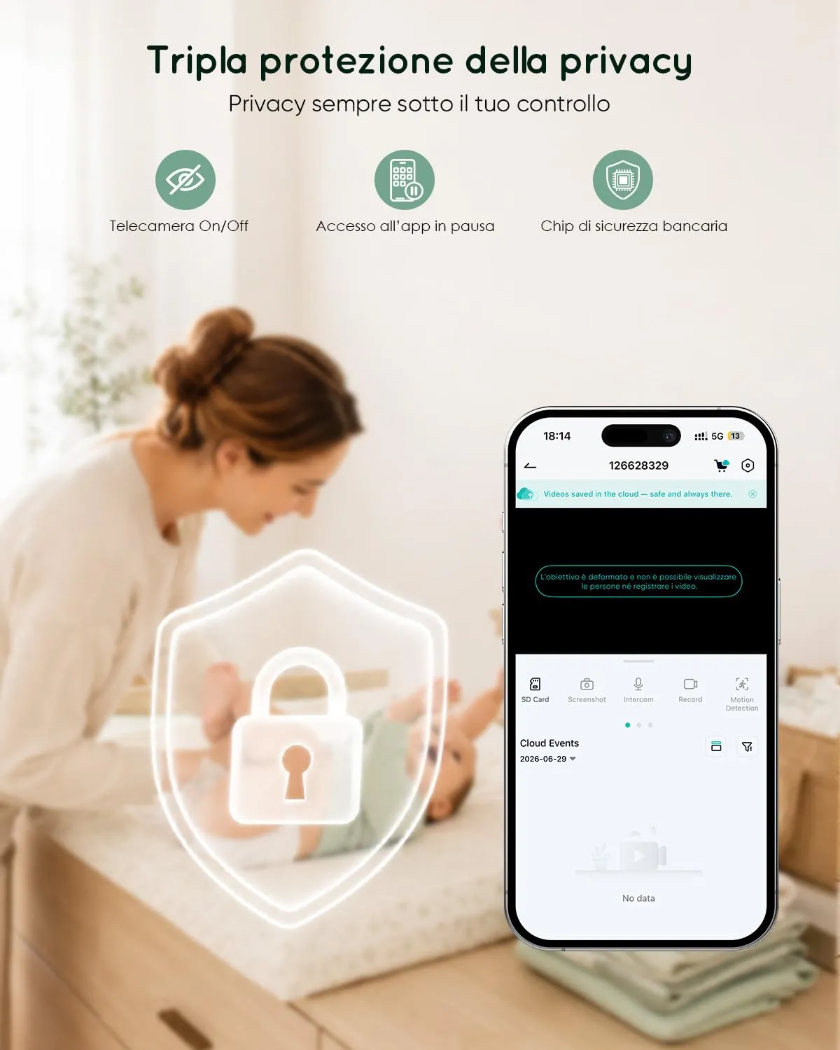 YESIMOM Baby Monitor WiFi 2K/3MP con App, Telecamera PTZ, Senza Monitor - immagine 9
