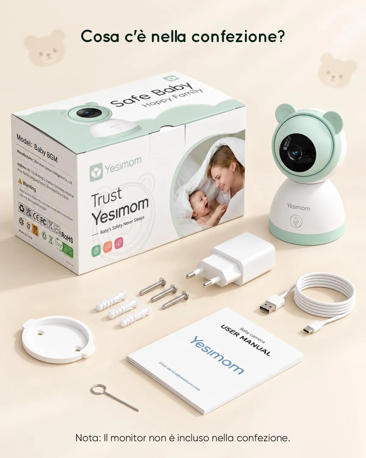YESIMOM Baby Monitor WiFi 2K/3MP con App, Telecamera PTZ, Senza Monitor - immagine 10