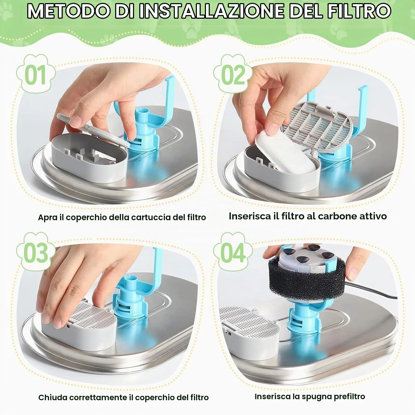 DEPAR 12+12 Filtro Premium per Fontana per Gatti - Filtro di Ricambio con Carbone Attivo e Schiuma per Distributore di Acqua da 108oz/3,2L & 67oz/2L, Pulizia Multistrato Rimuove Peli - immagine 3