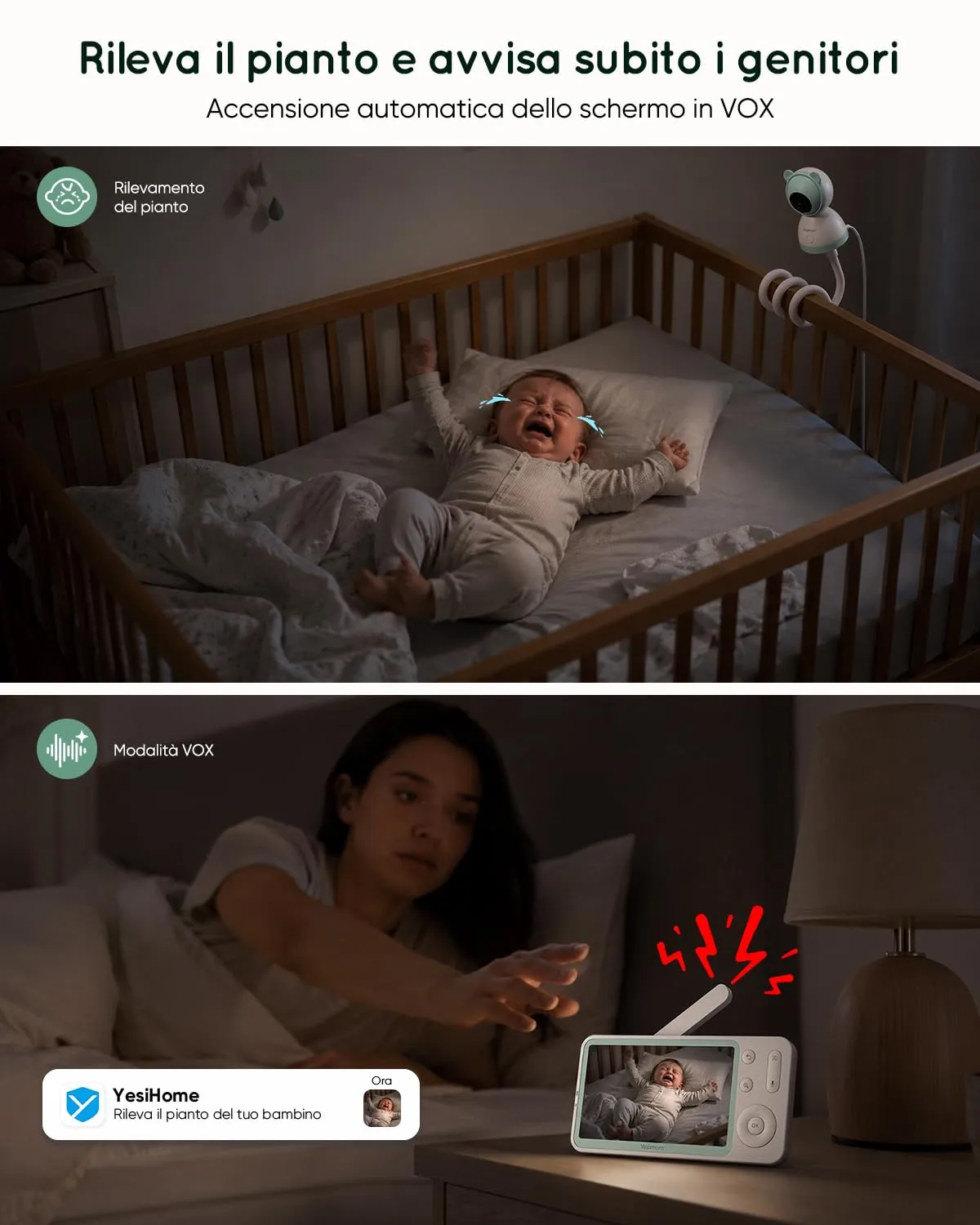 YESIMOM Baby Monitor WiFi 2K/3MP con Schermo 5″ e App, Wi-Fi 2,4/5 GHz - immagine 4