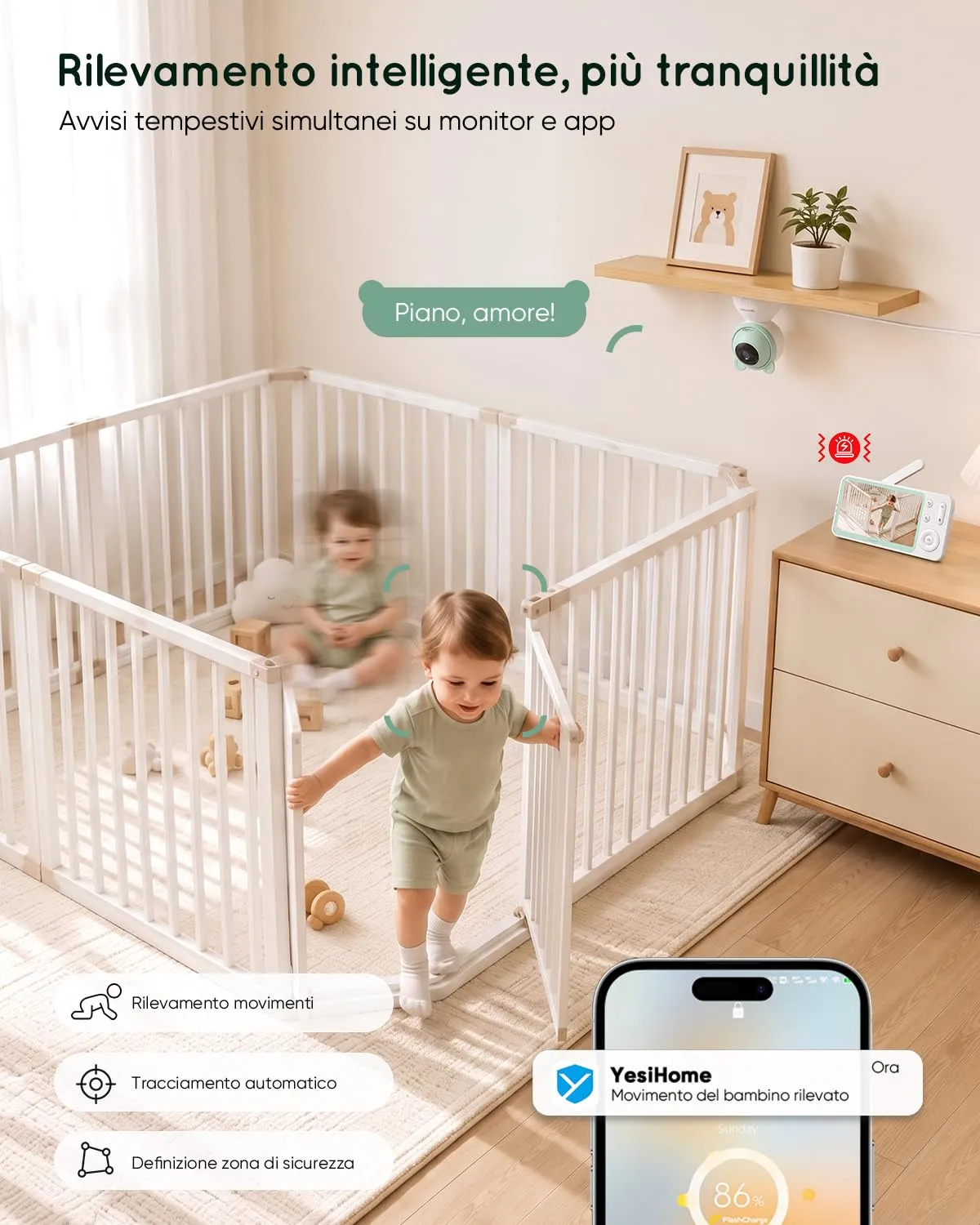 YESIMOM Baby Monitor WiFi 2K/3MP con Schermo 5″ e App, Wi-Fi 2,4/5 GHz - immagine 6