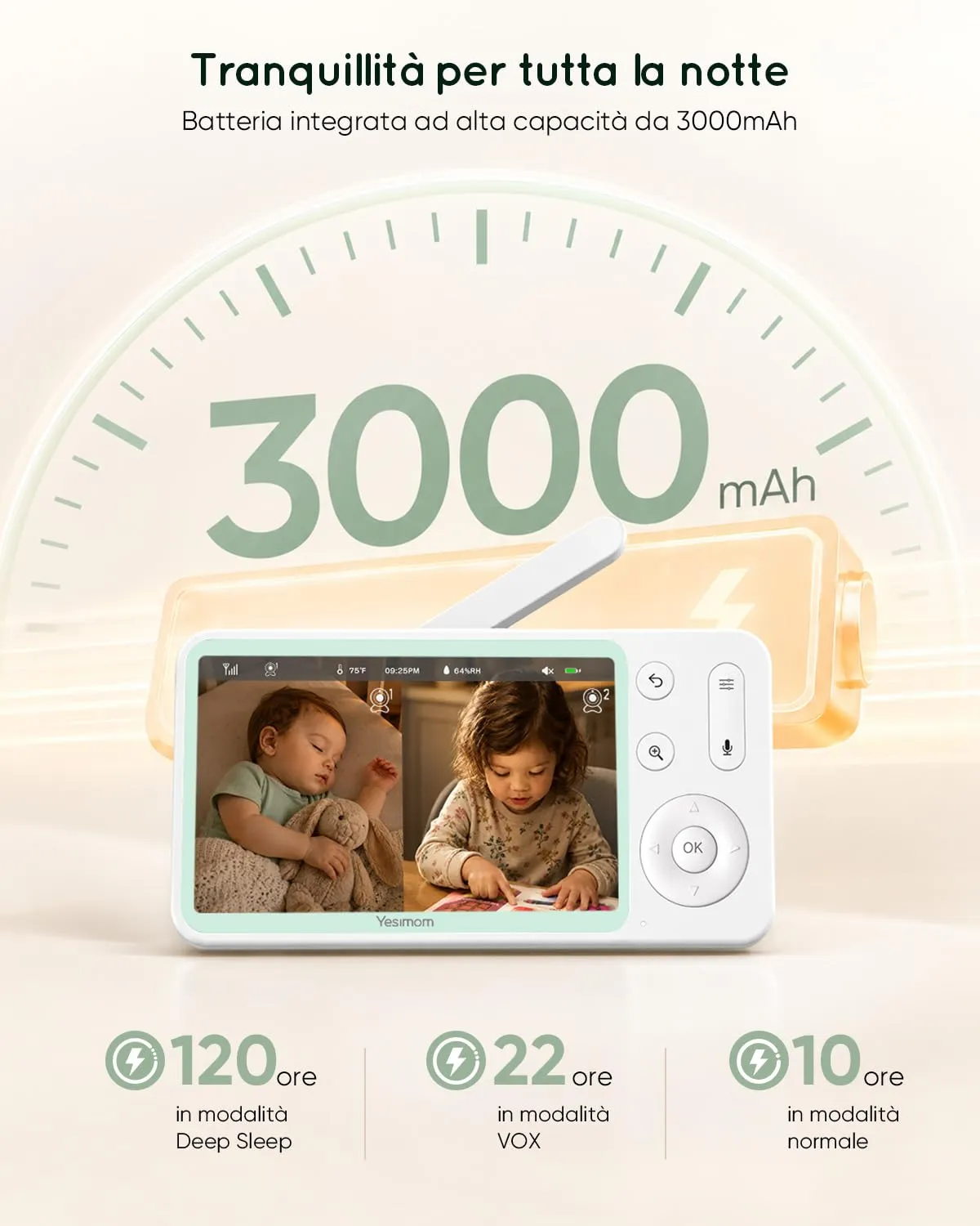 YESIMOM Baby Monitor WiFi 2K/3MP con Schermo 5″ e App, Wi-Fi 2,4/5 GHz - immagine 11