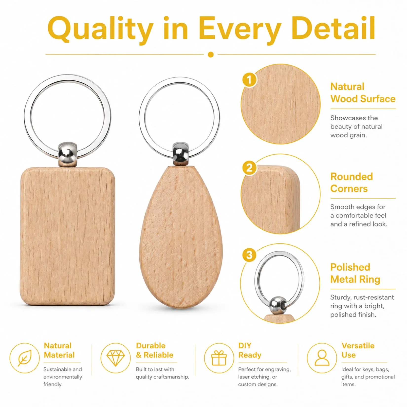 25 Pezzi Portachiavi in Legno Personalizzato, Dischi in Legno forma a goccia Decorare, Portachiavi in Bianco Fai da Te Decorazione, Cerchi di Fette di Legno per Bricolage Bomboniera Ornamenti - immagine 3