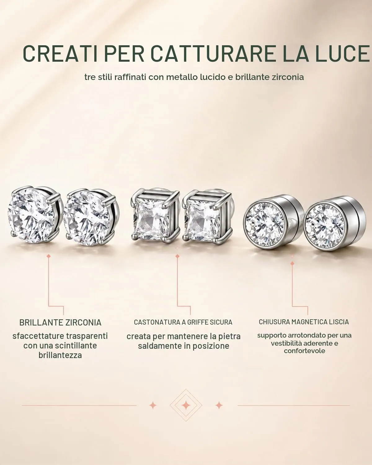 LDBEMG 3 Paia Orecchini Magnetici Senza Buco, Zirconi Brillanti, Chiusura Salda Antiscivolo, Completo Assenza Dolore Per Orecchie Sensibili, Perfetti Come Regalo Per Ufficio & Serate - immagine 4