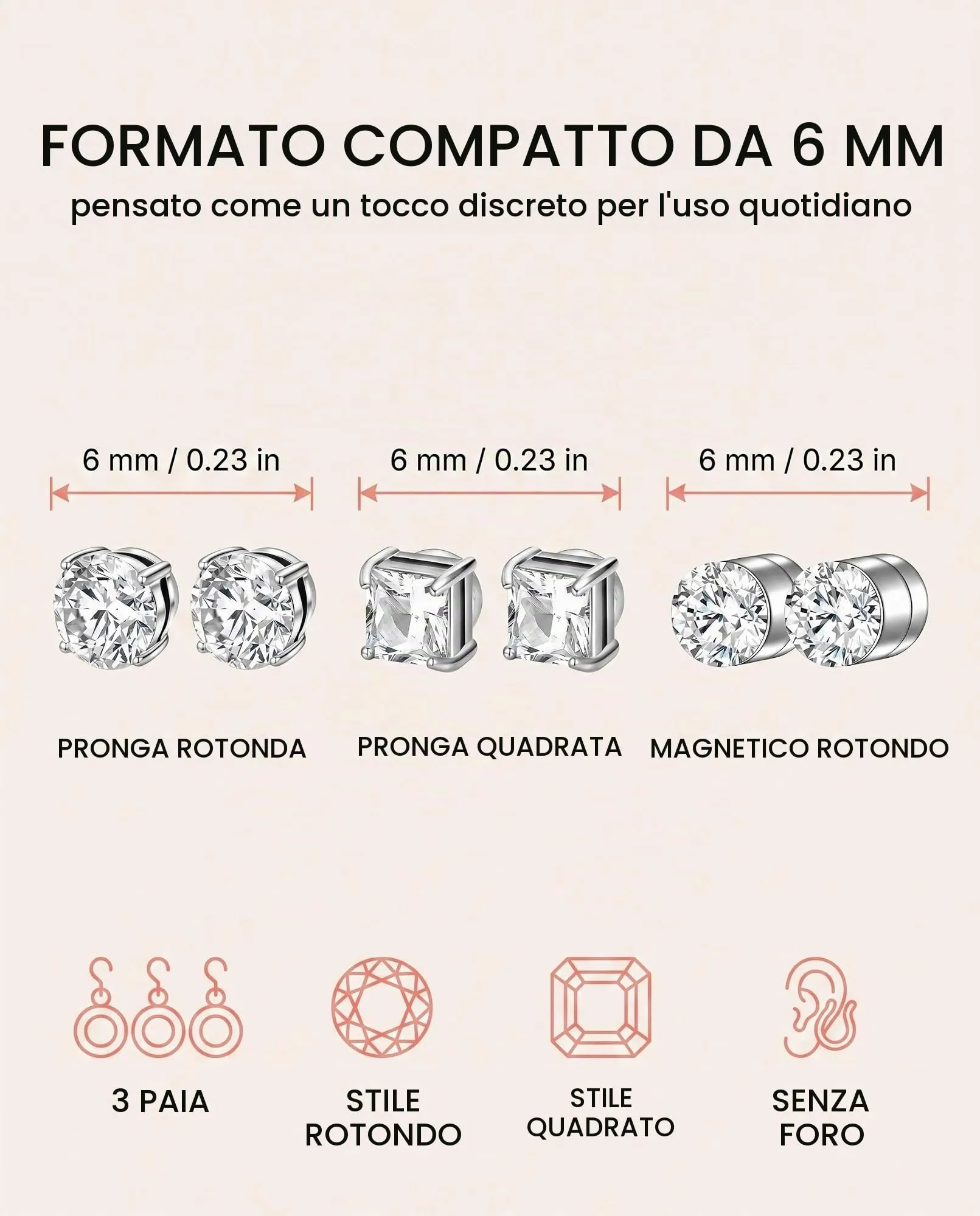 LDBEMG 3 Paia Orecchini Magnetici Senza Buco, Zirconi Brillanti, Chiusura Salda Antiscivolo, Completo Assenza Dolore Per Orecchie Sensibili, Perfetti Come Regalo Per Ufficio & Serate - immagine 6