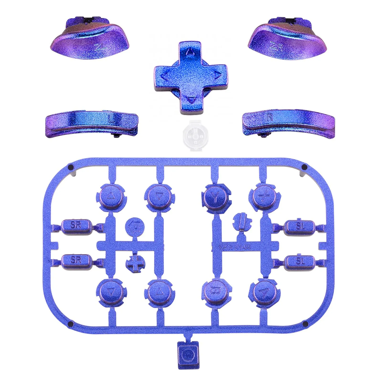 eXtremeRate D-Pad Tasti Kit Pulsante ABXY SR SL L R ZR ZL Croci Direzionali Trigger Ricambio per Nintendo Switch/OLED Joycon,Senza Joycon-Camaleonte Viola Blu - immagine 2