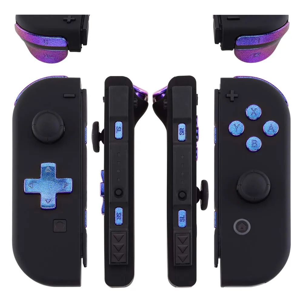 eXtremeRate D-Pad Tasti Kit Pulsante ABXY SR SL L R ZR ZL Croci Direzionali Trigger Ricambio per Nintendo Switch/OLED Joycon,Senza Joycon-Camaleonte Viola Blu - immagine 3