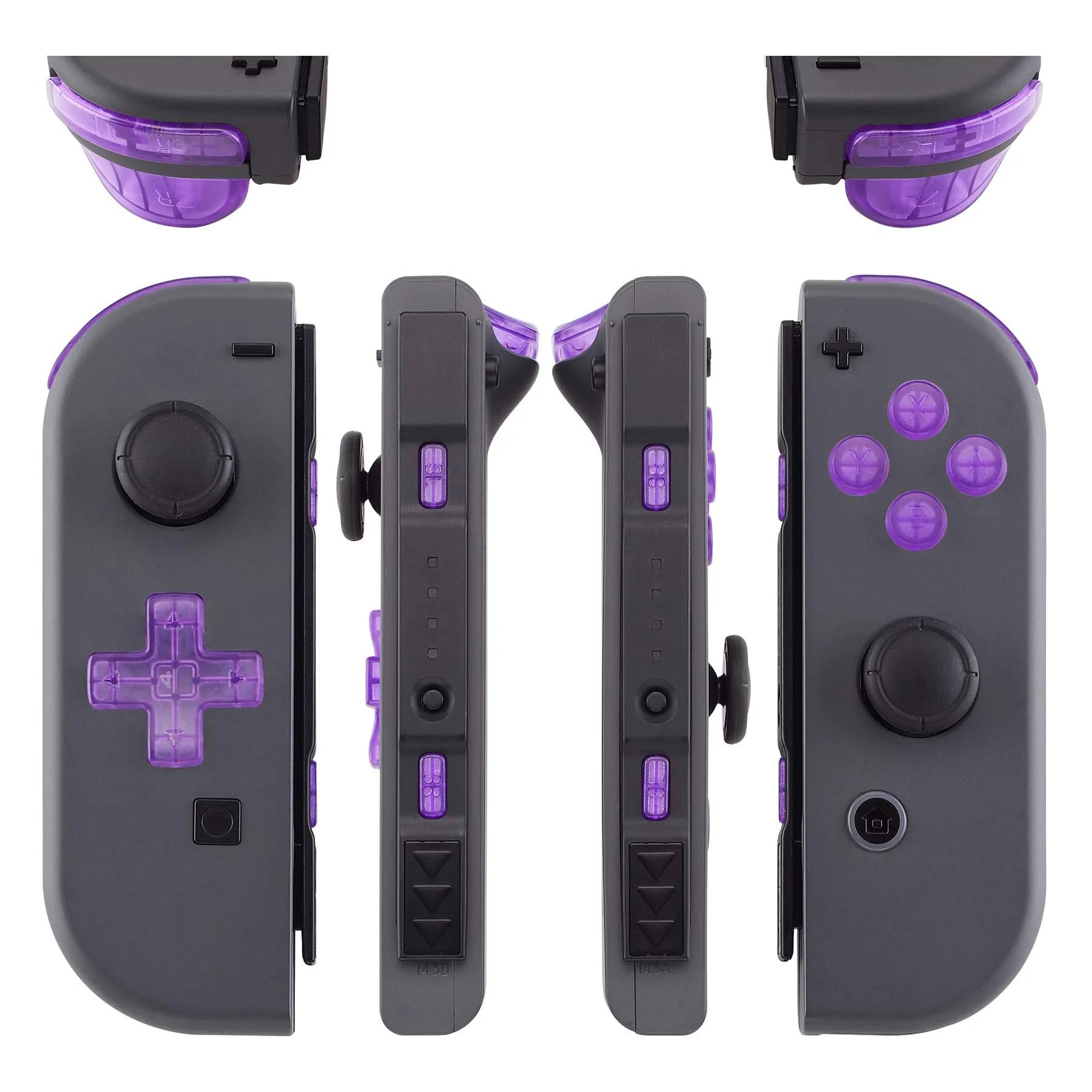 eXtremeRate D-Pad Tasti Kit Pulsante ABXY SR SL L R ZR ZL Croci Direzionali Trigger Ricambio per Nintendo Switch/OLED Joycon,Senza Joycon-Trasparente Viola - immagine 3