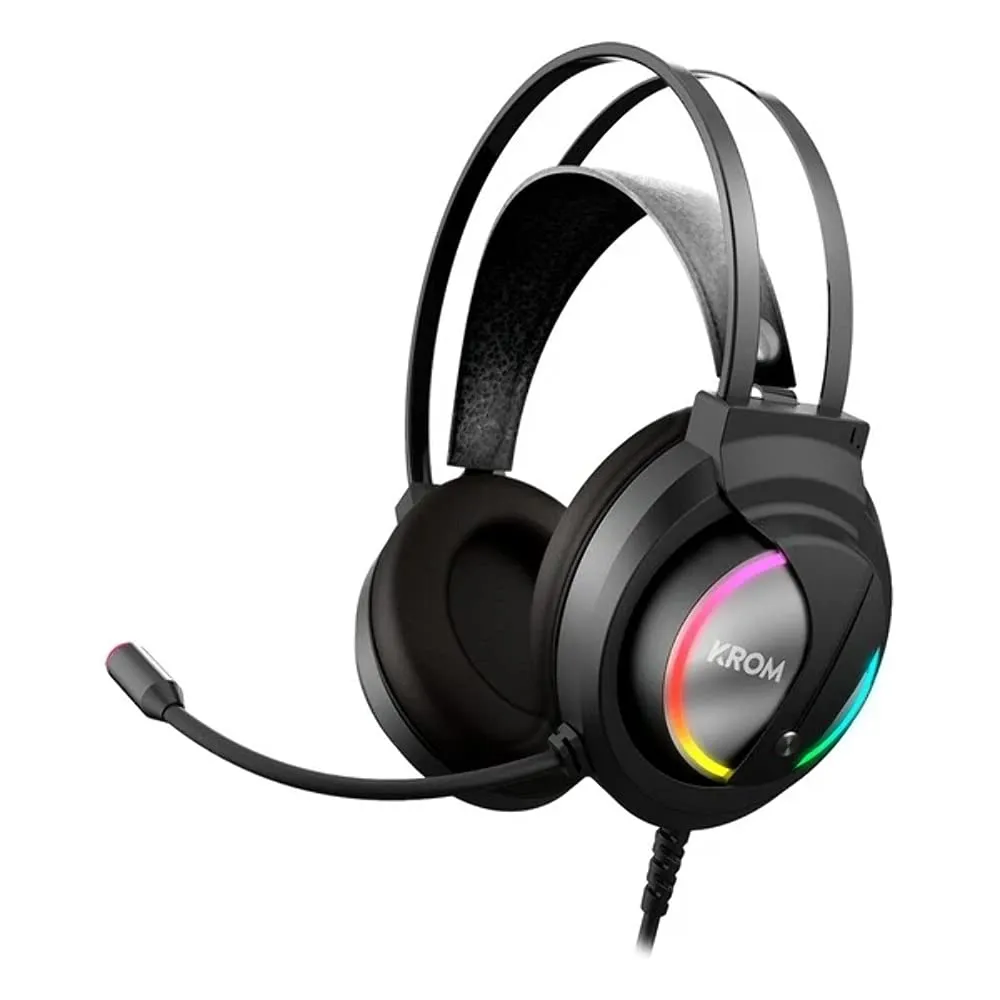 KROM KAPPA -NXKROMKAPPA - Cuffie con microfono, suono stereo arcobaleno LED RGB, altoparlanti da 50 mm, archetto regolabile, micro flessibile, USB, compatibile con PC, nero - immagine 1