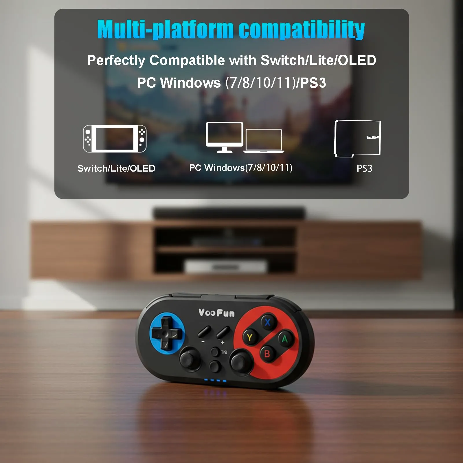 VooFun Controller Switch, Controller PC Bluetooth Wireless Joystick per Switch/Lite/OLED, PC Windows, PS3 con Giroscopio 6 Assi Sensore, Doppia Vibrazione e Turbo, Wake-up Switch Console - immagine 2