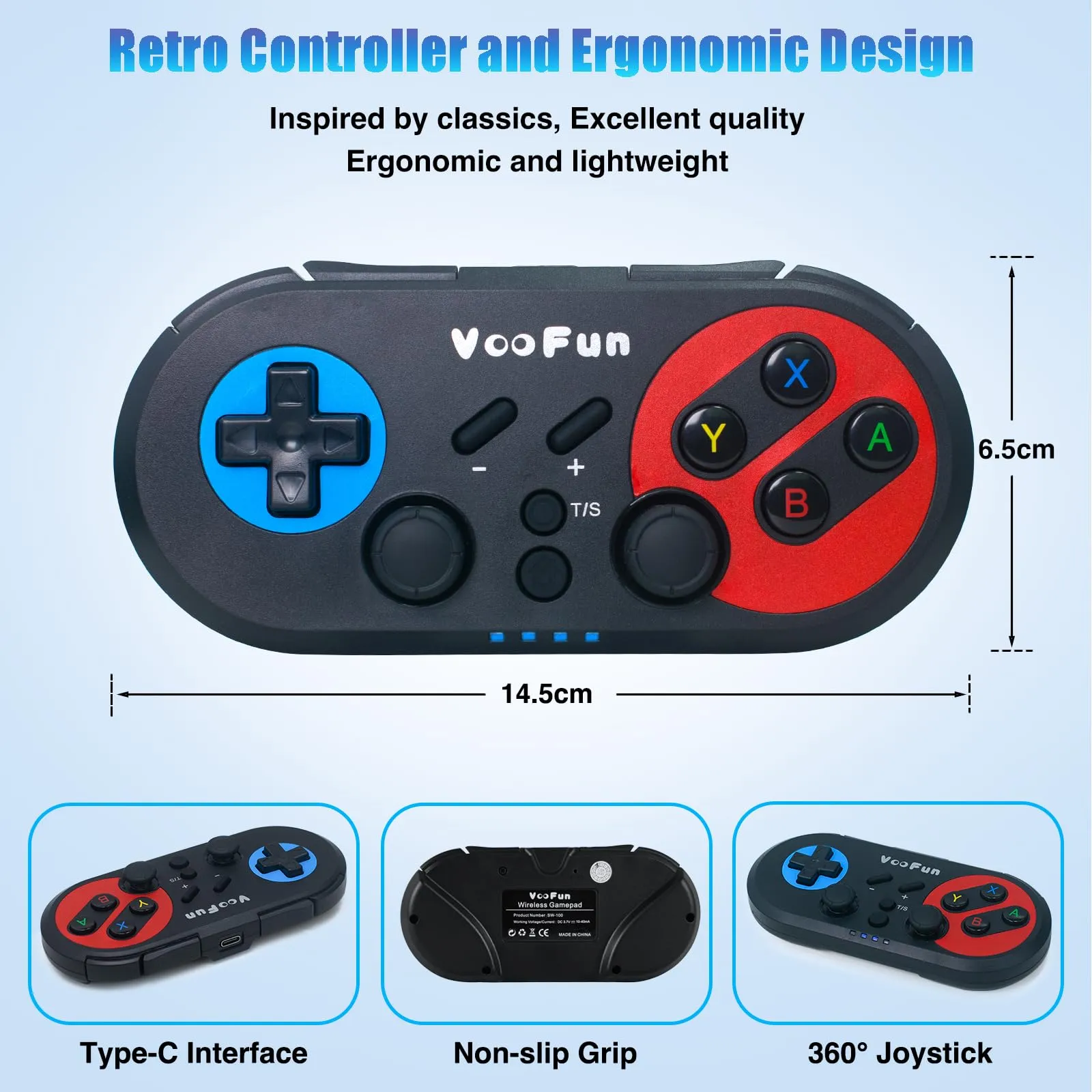 VooFun Controller Switch, Controller PC Bluetooth Wireless Joystick per Switch/Lite/OLED, PC Windows, PS3 con Giroscopio 6 Assi Sensore, Doppia Vibrazione e Turbo, Wake-up Switch Console - immagine 3