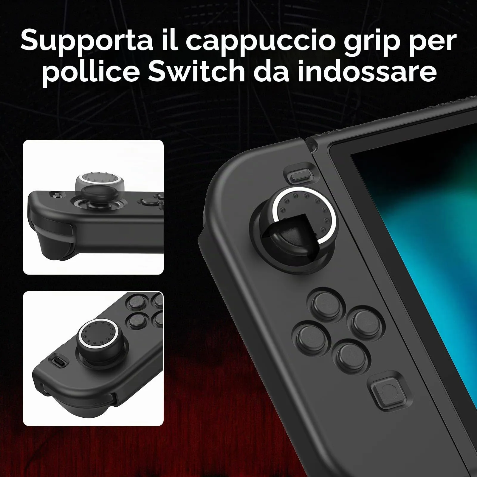 JINGDU Custodia protettiva compatibile con Nintendo Switch 2017, accessorio in TPU per console switch e presa Joy-Con, protezione interruttore con 4 impugnature per pollice, ragnatela nera - immagine 4