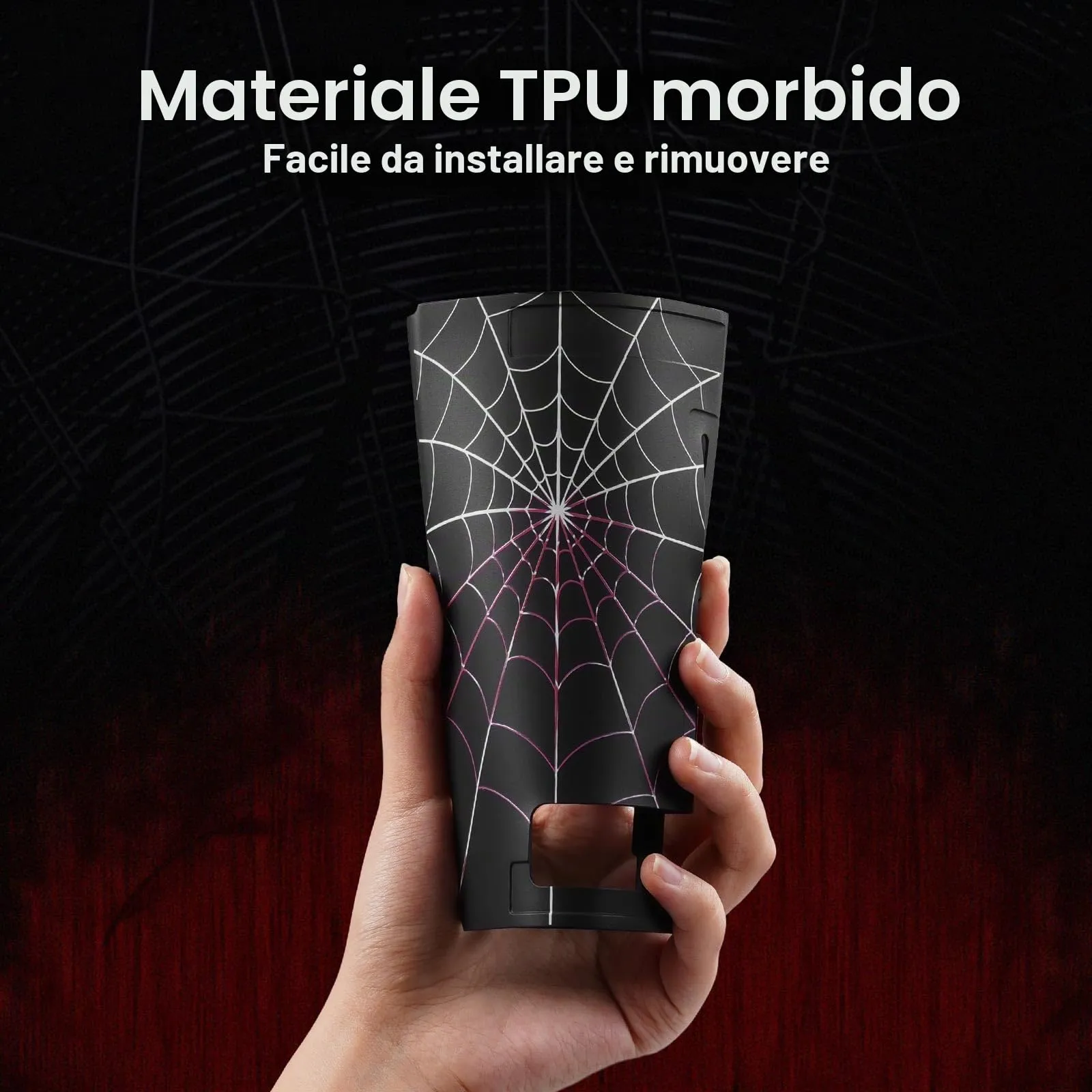 JINGDU Custodia protettiva compatibile con Nintendo Switch 2017, accessorio in TPU per console switch e presa Joy-Con, protezione interruttore con 4 impugnature per pollice, ragnatela nera - immagine 5
