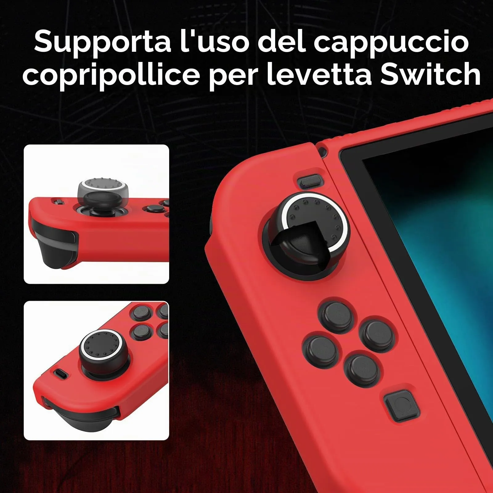JINGDU Custodia protettiva compatibile con Nintendo Switch 2017, custodia in TPU accessorio per console Switch e impugnatura Joy-Con, protezione per Switch con 4 impugnature per pollice, ragnatela - immagine 4