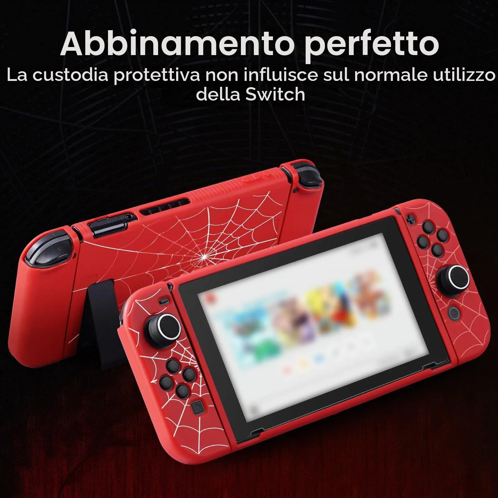 JINGDU Custodia protettiva compatibile con Nintendo Switch 2017, custodia in TPU accessorio per console Switch e impugnatura Joy-Con, protezione per Switch con 4 impugnature per pollice, ragnatela - immagine 5