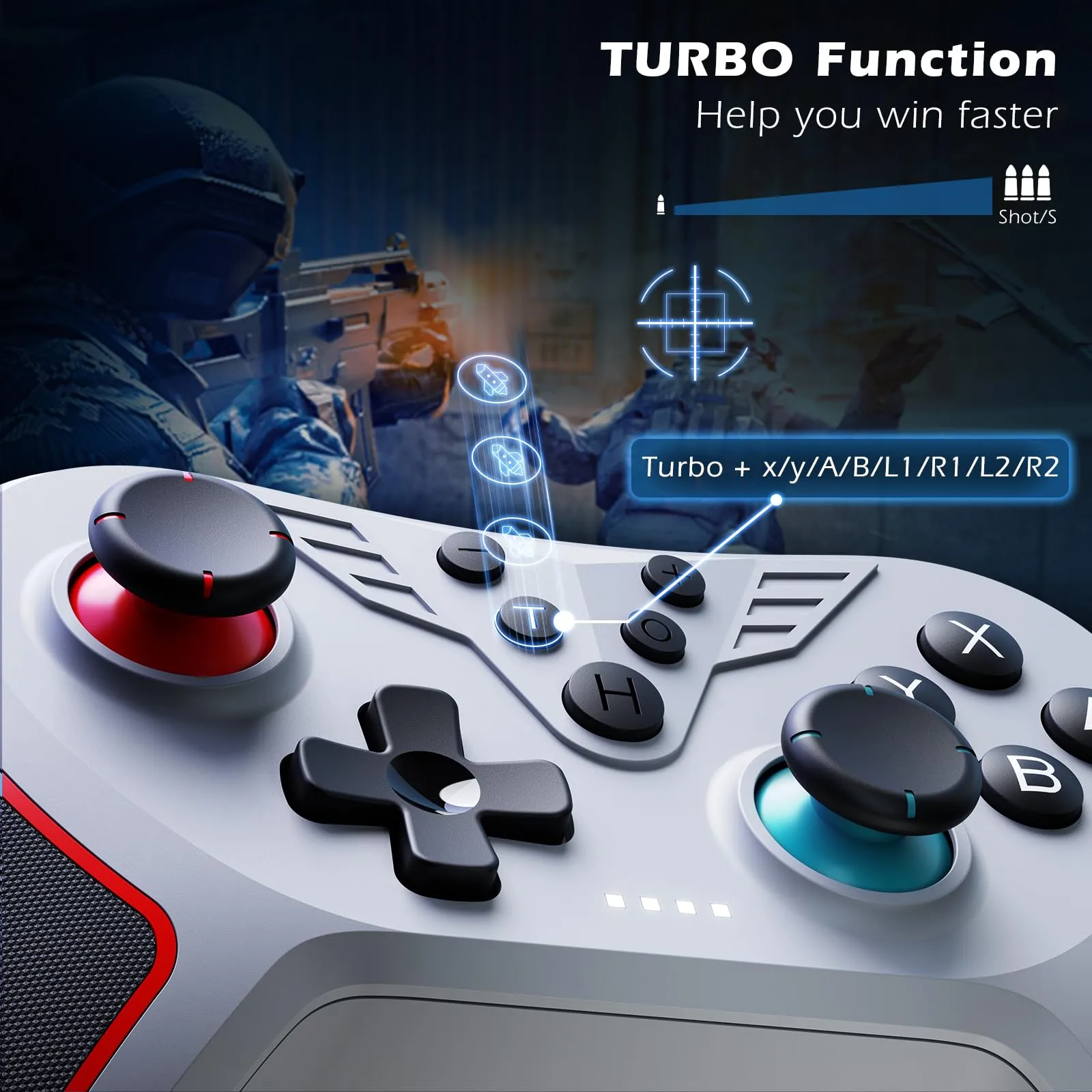 LATEC Controller per Switch/Switch 2, Controller Switch Wireless per Switch Lite con Joystick Hall/Pulsante Programmabile/ASSE Giroscopico/Vibrazione Regolabile/Funzione Turbo/Cattura Schermo - immagine 4