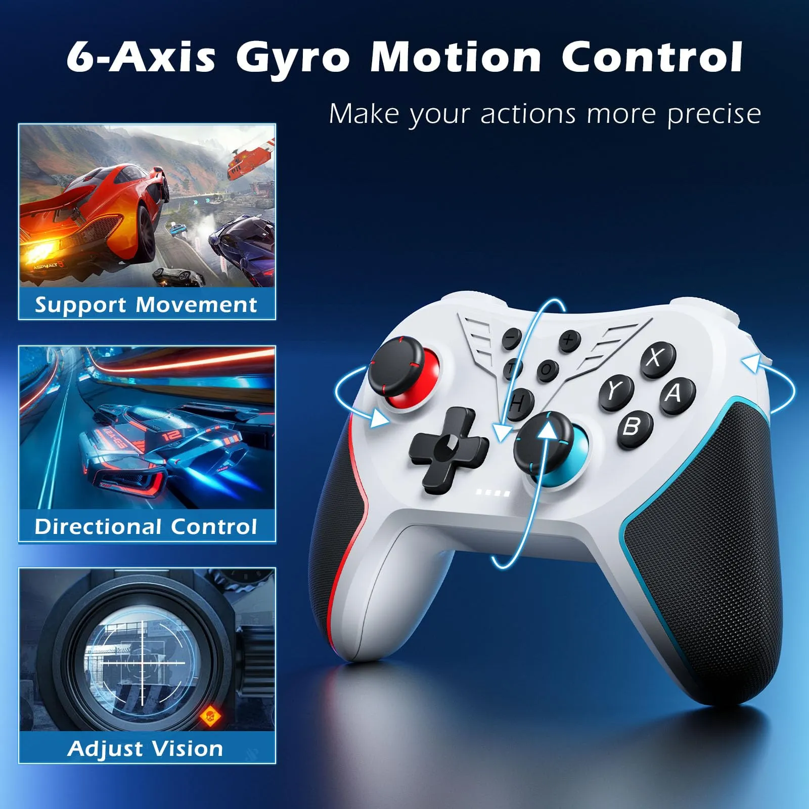 LATEC Controller per Switch/Switch 2, Controller Switch Wireless per Switch Lite con Joystick Hall/Pulsante Programmabile/ASSE Giroscopico/Vibrazione Regolabile/Funzione Turbo/Cattura Schermo - immagine 6