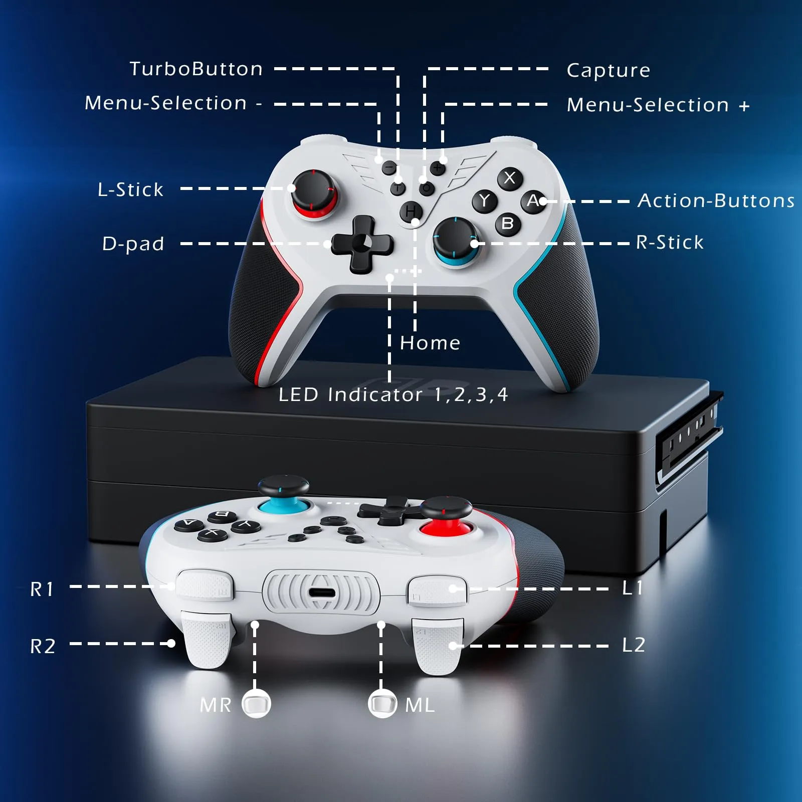 LATEC Controller per Switch/Switch 2, Controller Switch Wireless per Switch Lite con Joystick Hall/Pulsante Programmabile/ASSE Giroscopico/Vibrazione Regolabile/Funzione Turbo/Cattura Schermo - immagine 9